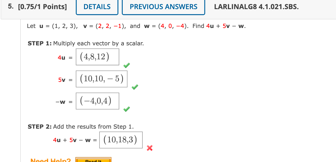 Solved Let U=(1,2,3),v=(2,2,−1), And W=(4,0,−4). Find | Chegg.com