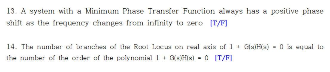 Solved 13. A system with a Minimum Phase Transfer Function | Chegg.com