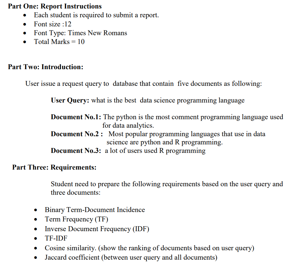 Solved Part One: Report Instructions - Each student is | Chegg.com