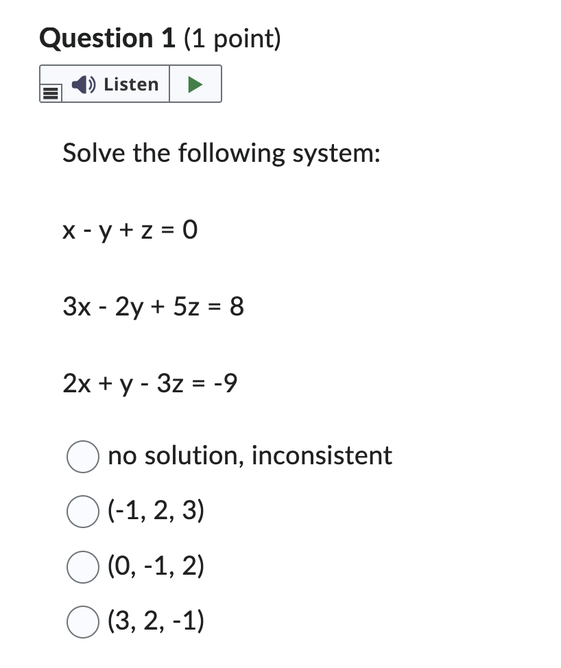 Solved Question 1 1 Point Listen Solve The Following Chegg Com