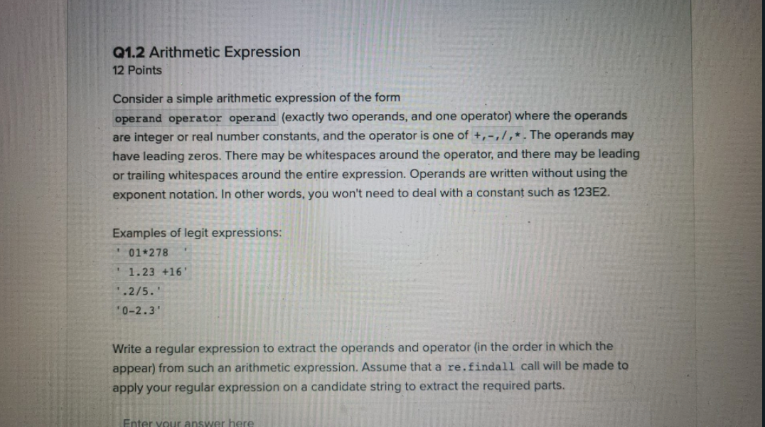 Solved Q1.2 Arithmetic Expression 12 Points Consider a | Chegg.com