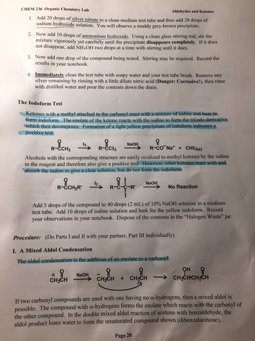 properties of aldehydes and ketones experiment