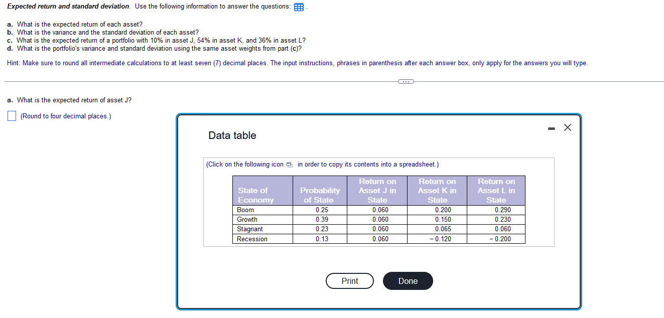 Solved Expected Return And Standard Deviation. Use The | Chegg.com