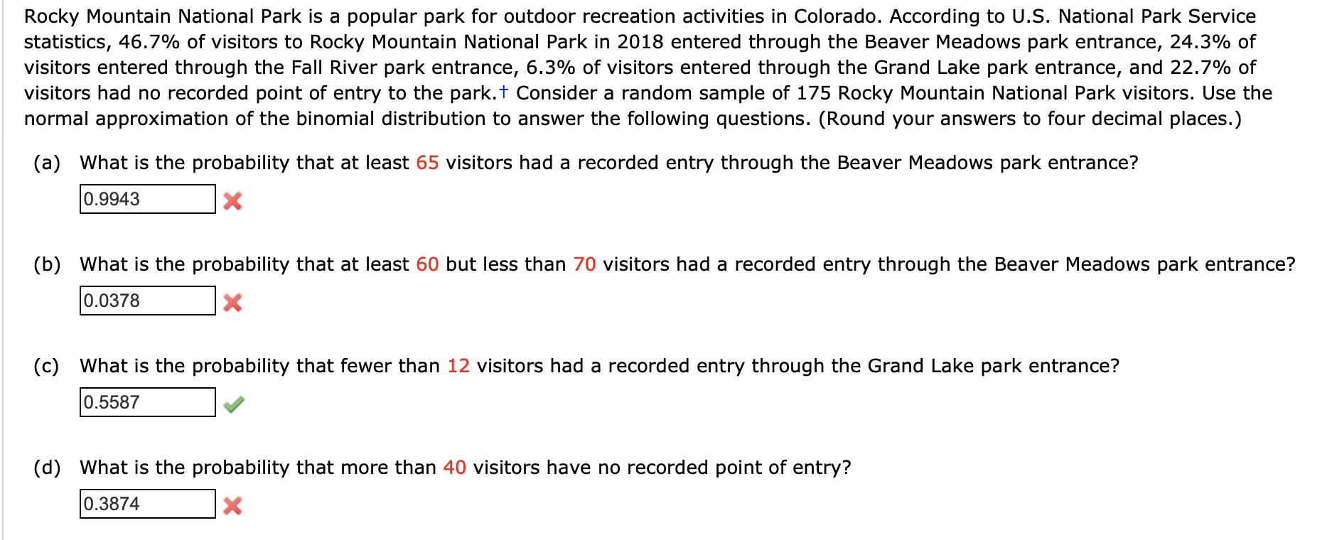 Solved Rocky Mountain National Park Is A Popular Park For Chegg