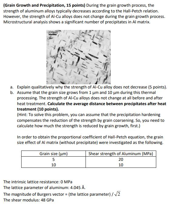 Solved (Grain Growth And Precipitation, 15 Points) During | Chegg.com