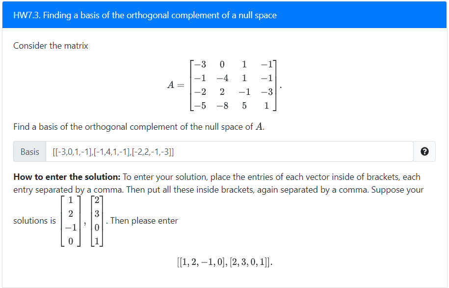 Solved HW7.3. Finding a basis of the orthogonal complement