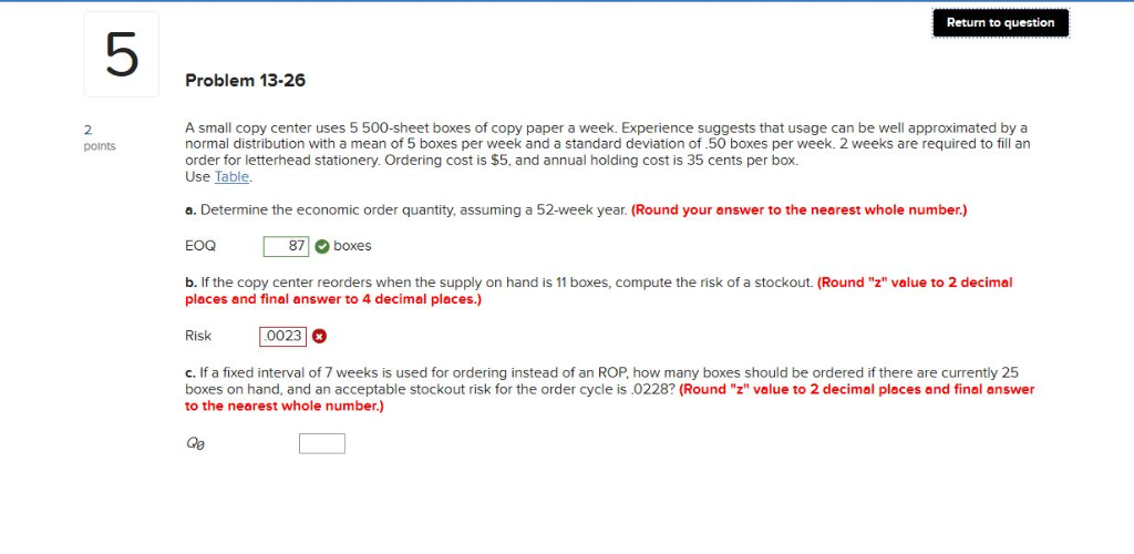 Solved Return to question 5 Problem 13-26 A small copy | Chegg.com