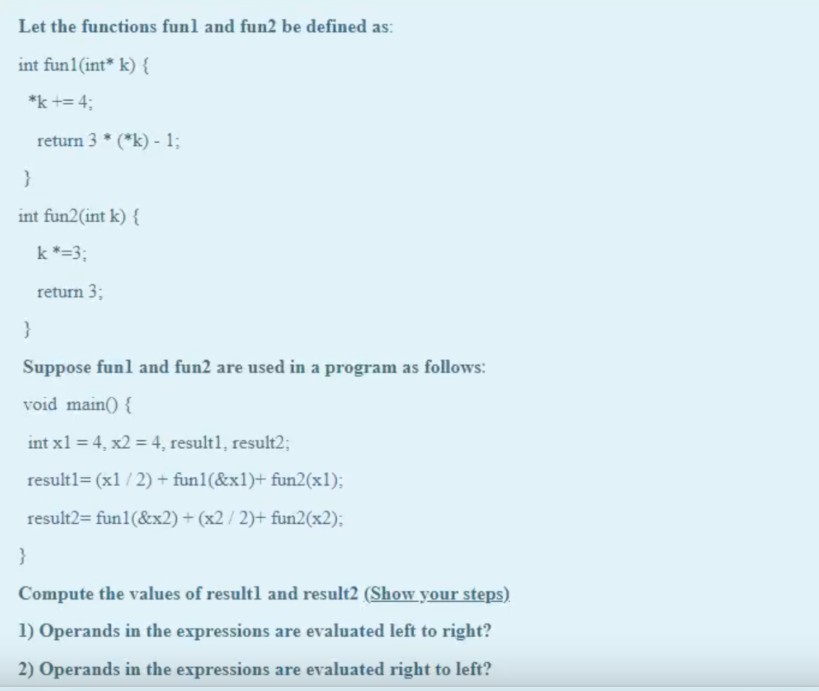 Solved Let the functions funl and fun2 be defined as: int | Chegg.com
