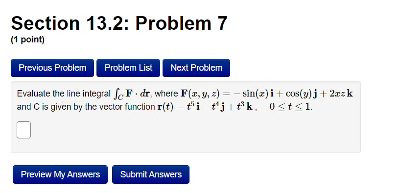 Solved Section 13.2: Problem 7 (1 point) Previous Problem | Chegg.com
