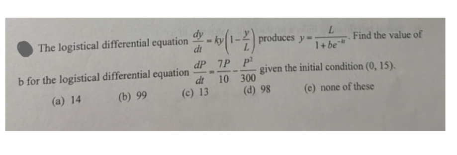Solved The logistical differential equation dydt=ky(1-yL) | Chegg.com