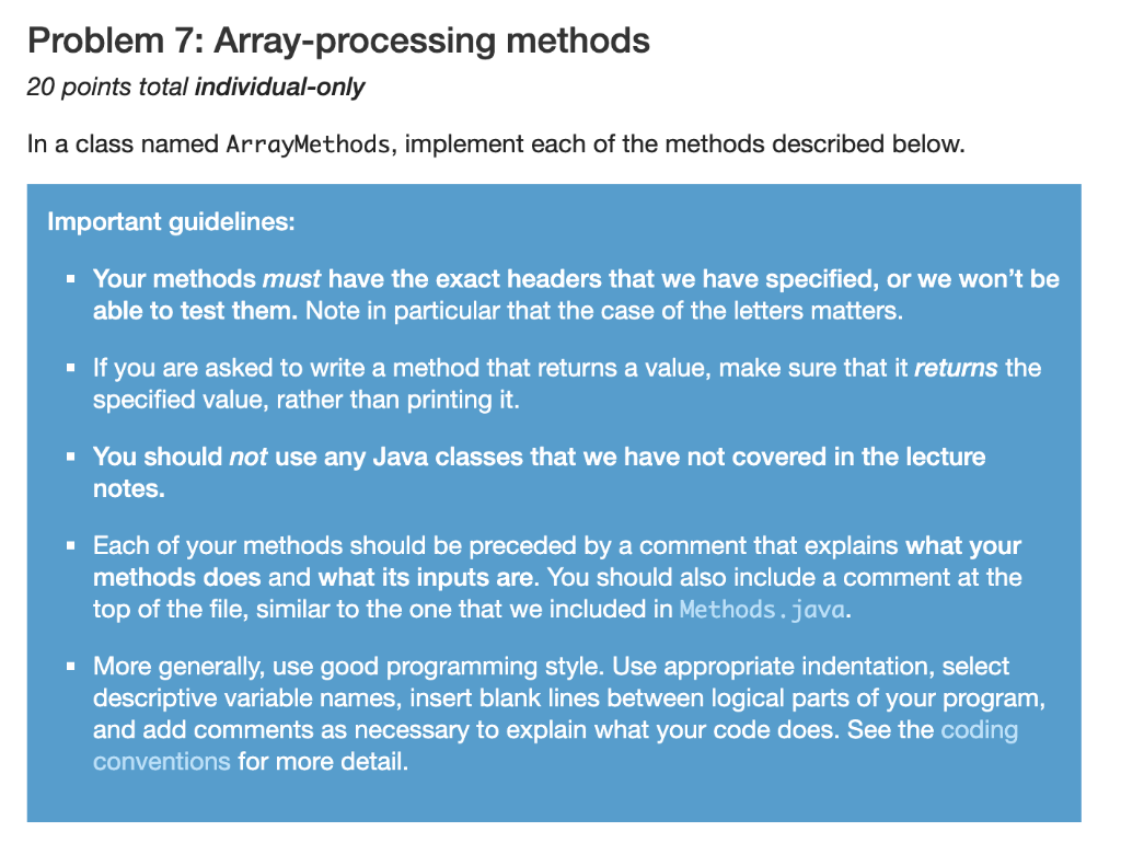Solved Problem 7: Array-processing methods 20 points total | Chegg.com