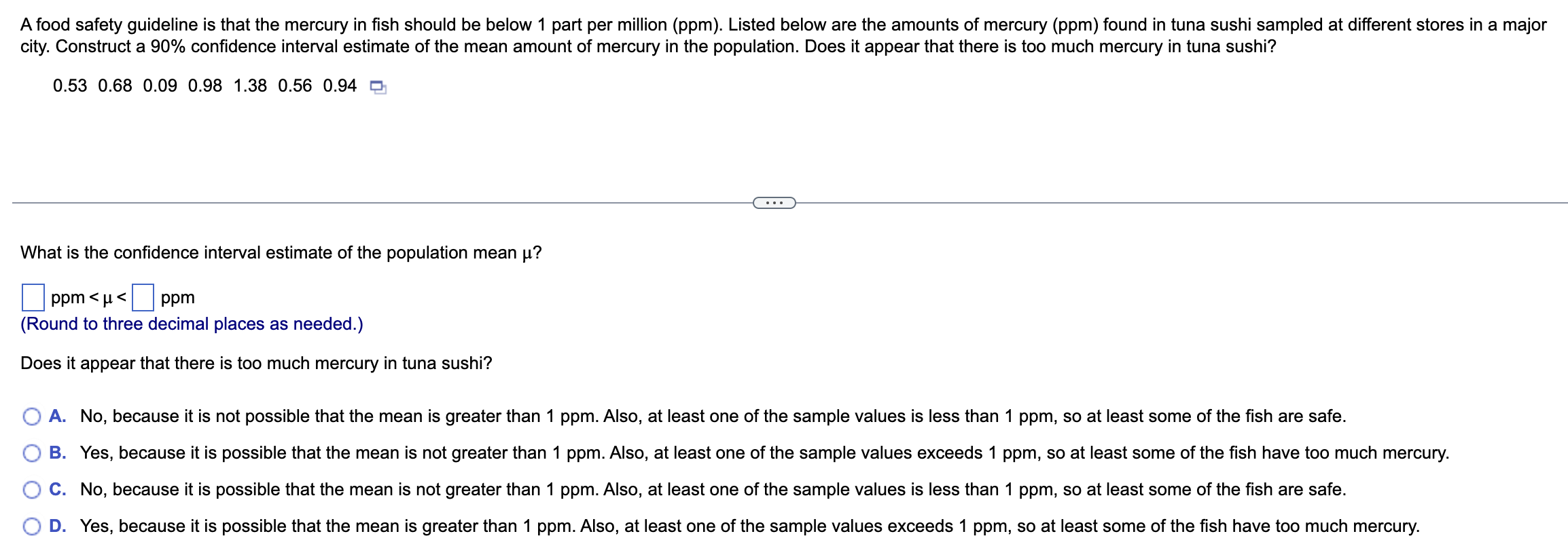 Solved A food safety guideline is that the mercury in fish | Chegg.com
