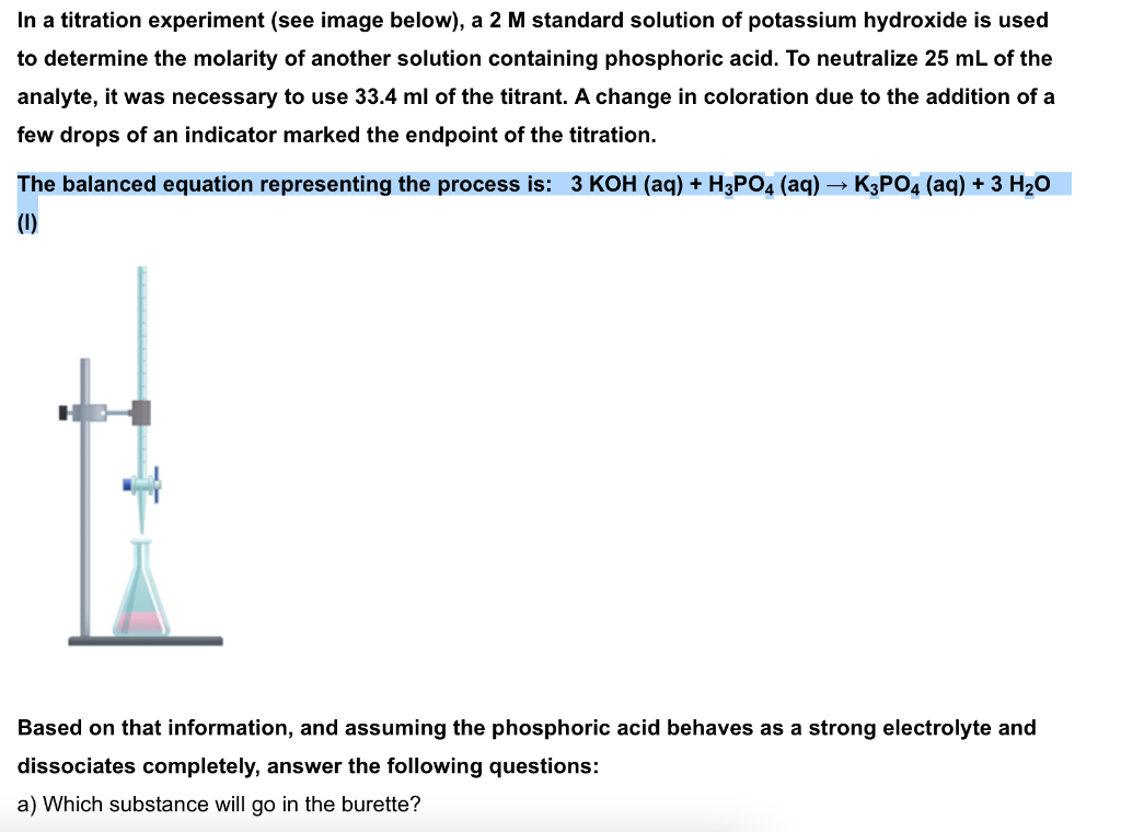 Solved In a titration experiment (see image below), a 2 M
