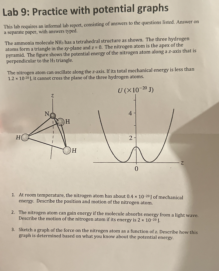 Solved Lab 9: Practice with potential graphs This lab | Chegg.com