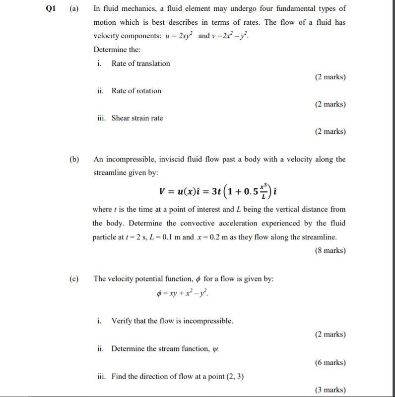 Solved Q1 (a) In Fluid Mechanics, A Fluid Element May | Chegg.com