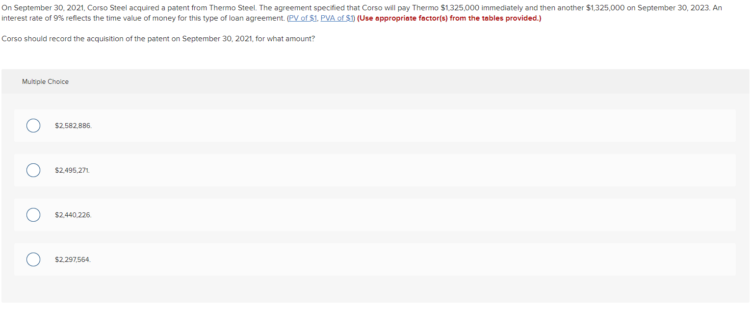Solved On September 30, 2021, Corso Steel acquired a patent | Chegg.com