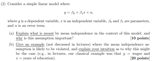 (2) Consider a simple linear model where y= Bo + | Chegg.com