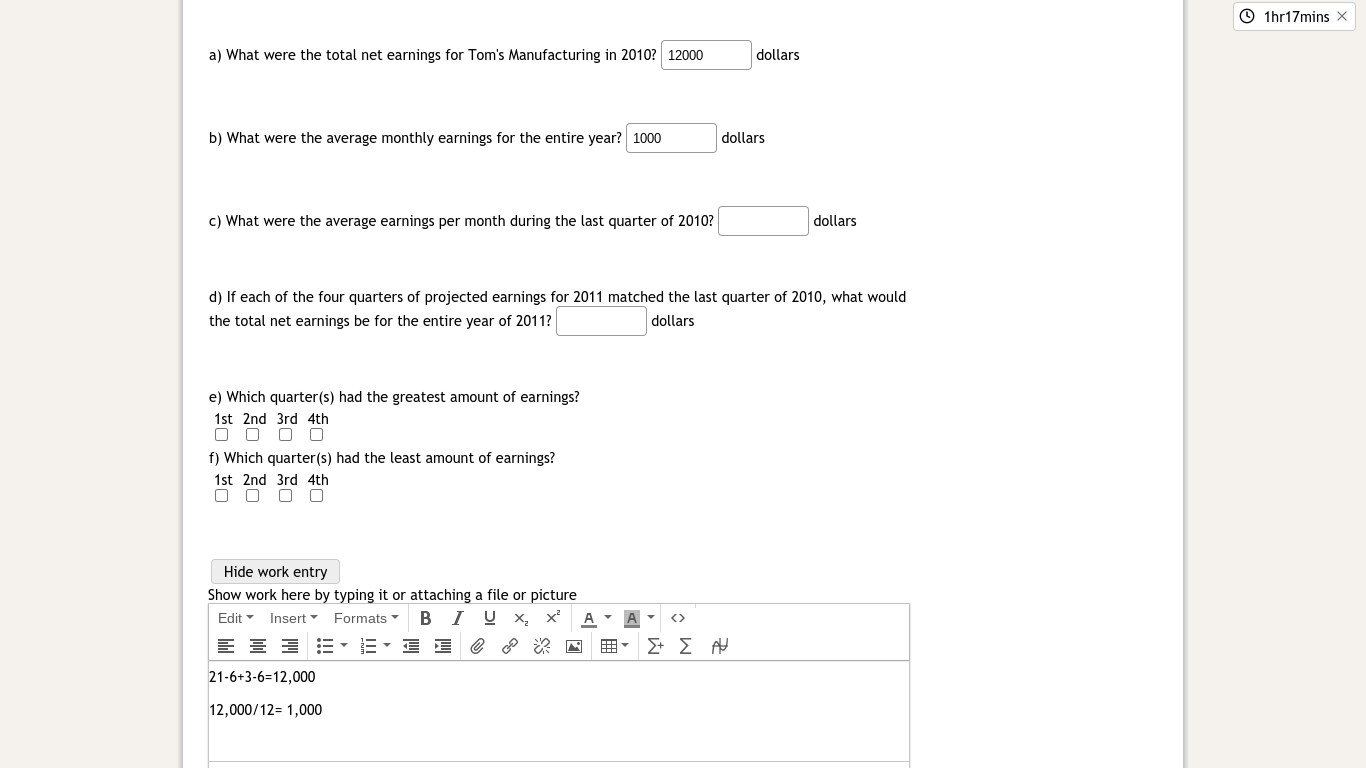 Solved 1hr17mins a) What were the total net earnings for | Chegg.com