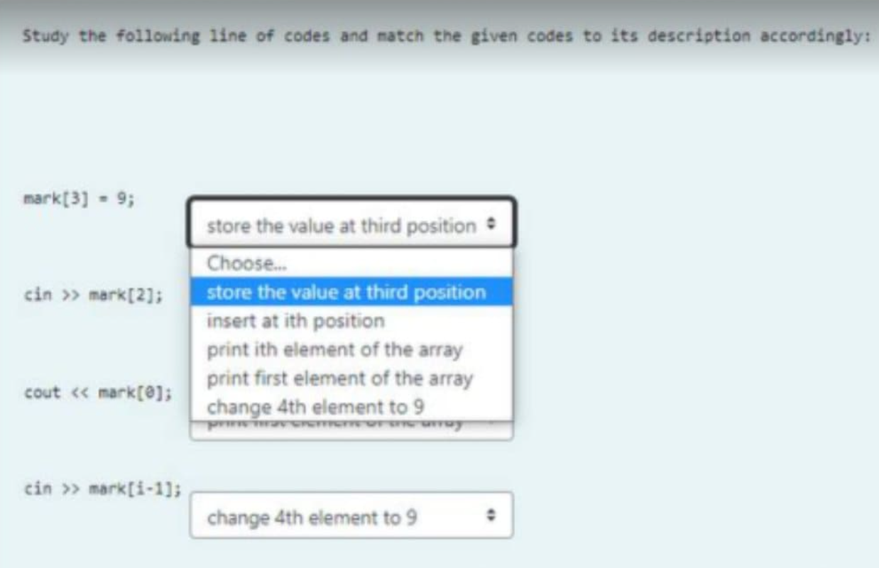 Solved Study the following line of codes and match the given | Chegg.com
