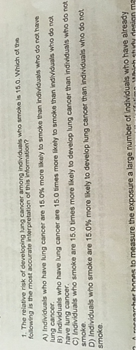 Solved .The relative risk of developing lung cancer among | Chegg.com