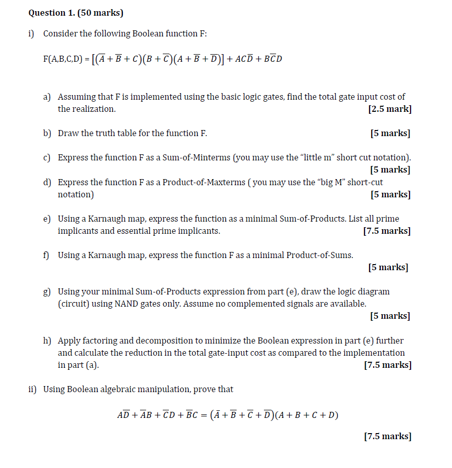 Solved Question 1. (50 marks) i) Consider the following | Chegg.com