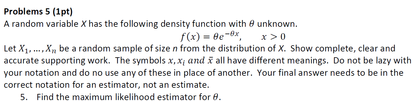 Solved Problems 5 (1pt) A random variable X has the | Chegg.com