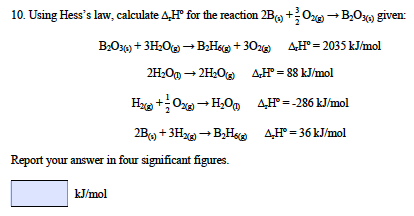 Solved 10. Using Hess's law, calculate 4.Hº for the reaction | Chegg.com