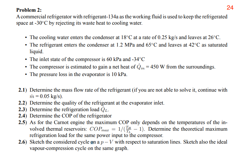 Solved Problem 2: A commercial refrigerator with | Chegg.com