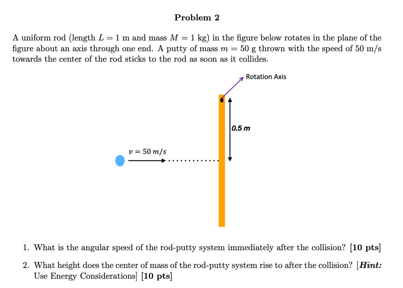 Solved Problem 2 A Uniform Rod Length L 1 M And Mass M 1