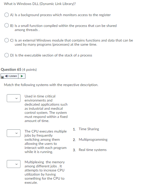 Solved Question 1 (2 points) Listen Match the following | Chegg.com