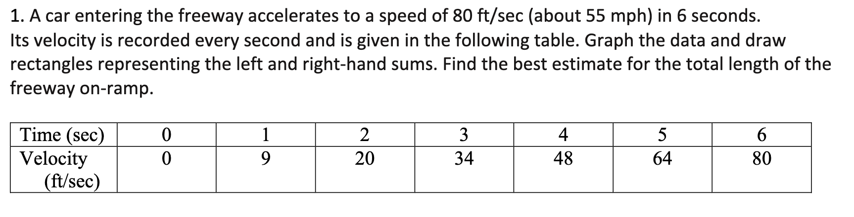 Solved 1. A car entering the freeway accelerates to a speed | Chegg.com