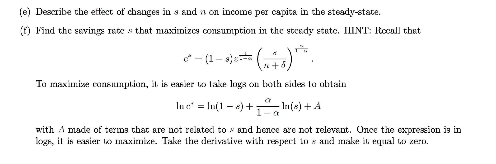 Solved I. The Solow model important formal model of economic | Chegg.com