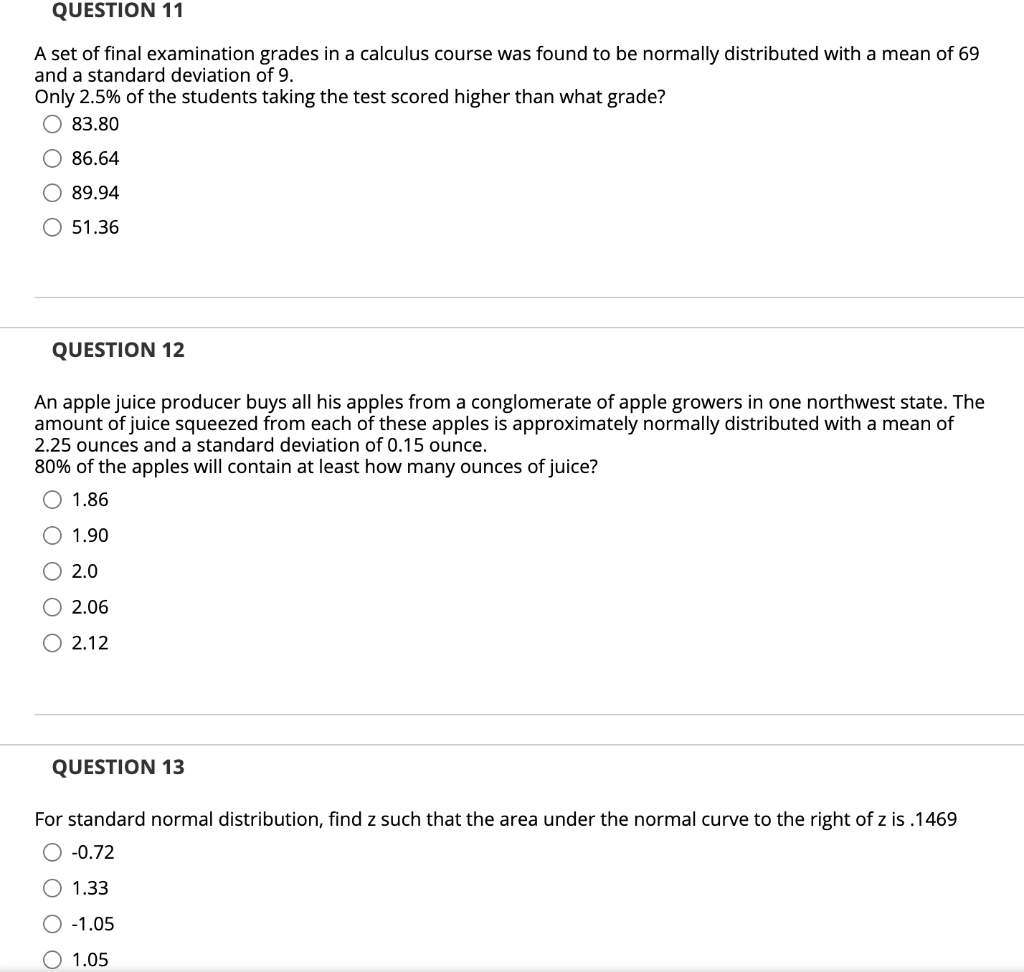 Solved Question 11 A Set Of Final Examination Grades In A Chegg Com
