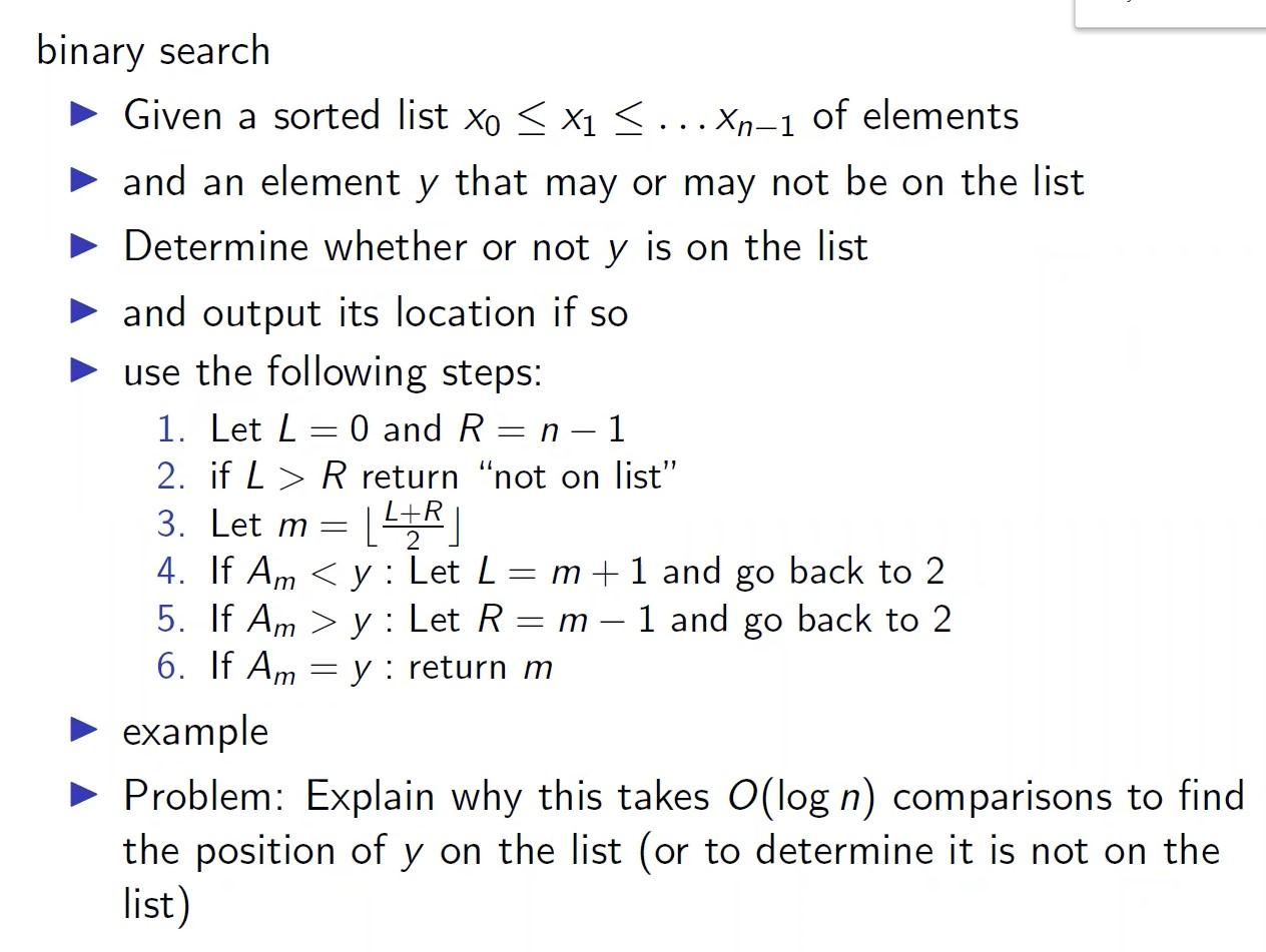 Solved binary search Given a sorted list to