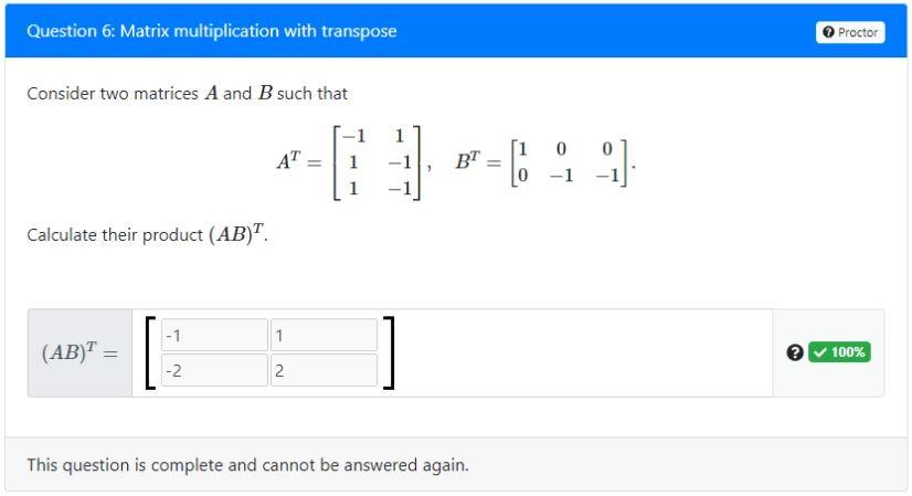 Solved Question 6 Matrix Multiplication With Transpose