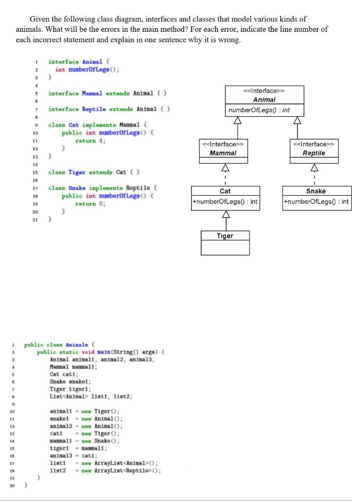 Solved Given the following class diagram, interfaces and | Chegg.com