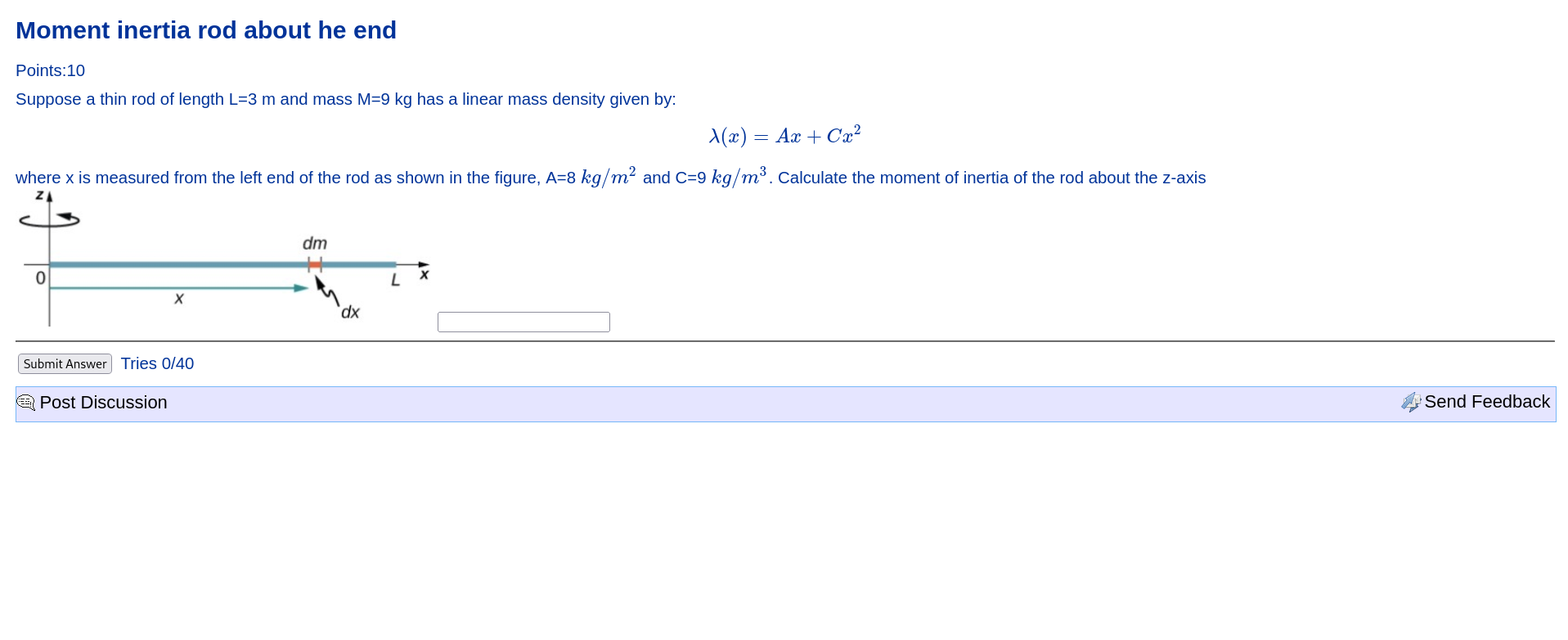 moment of inertia of thin rod about end
