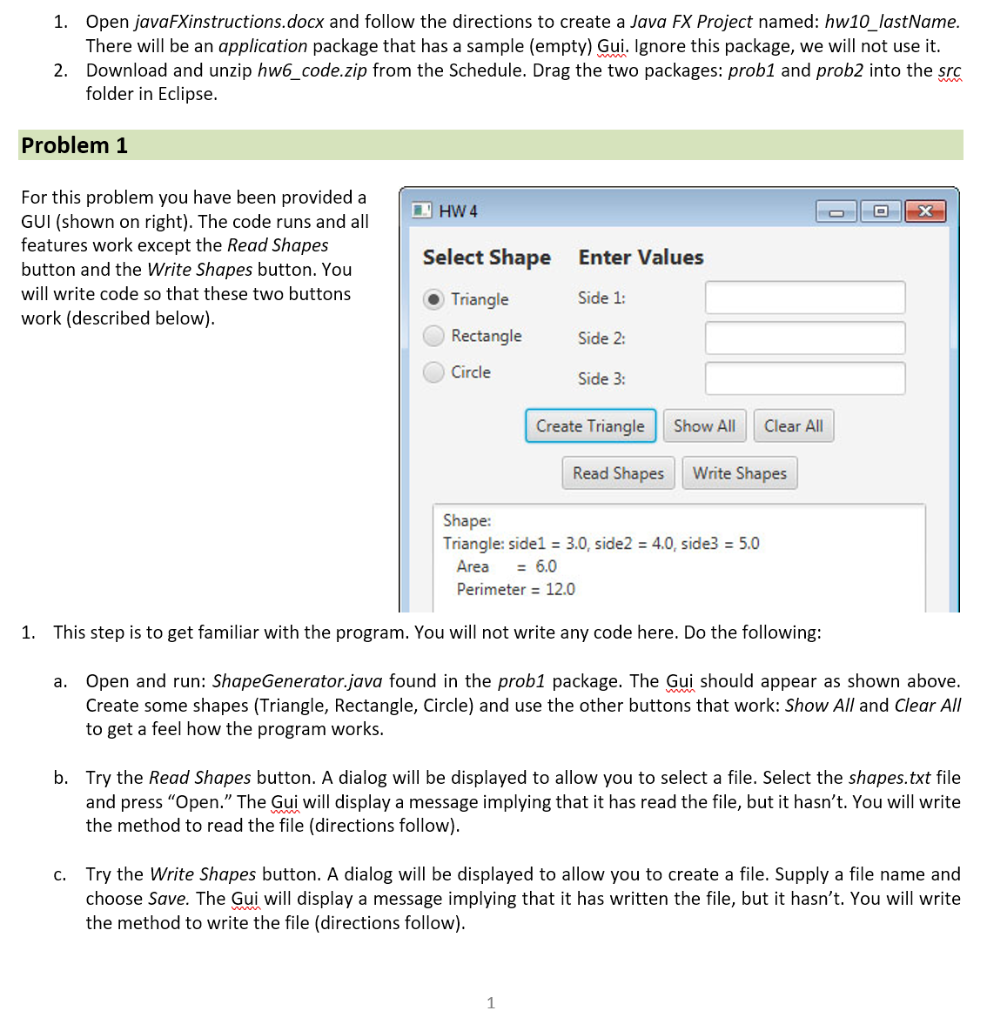 1. Open javaFXinstructions.docx and follow the | Chegg.com