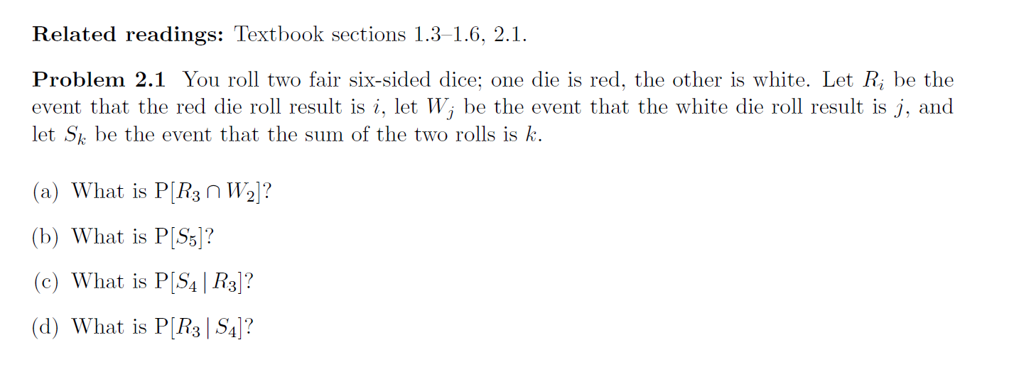 Solved You Roll Two Fair Six-sided Dice; One Die Is Red, The | Chegg.com