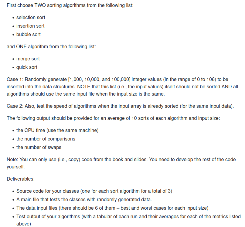 Solved First choose TWO sorting algorithms from the | Chegg.com