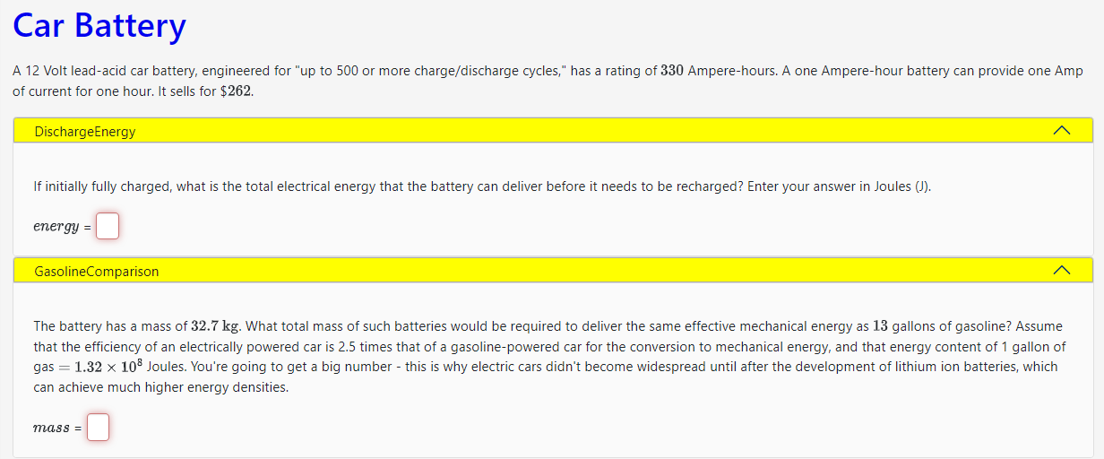 Solved A 12 Volt leadacid car battery, engineered for "up