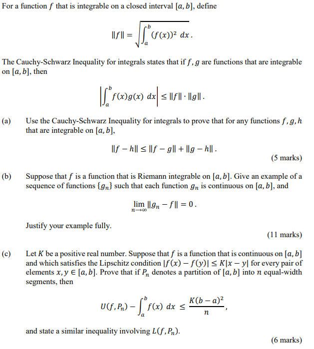 Solved For a function f that is integrable on a closed | Chegg.com