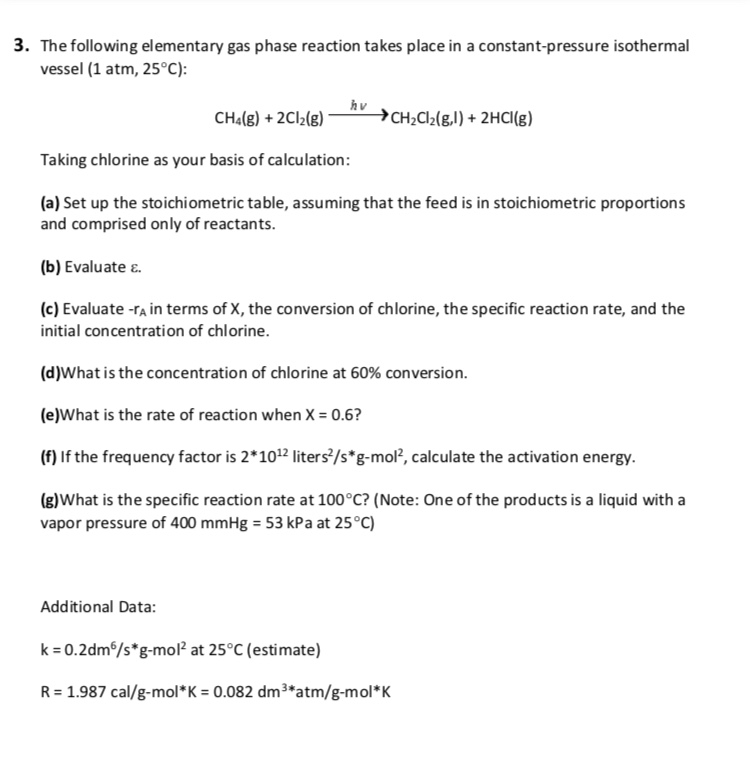 Solved 3. The Following Elementary Gas Phase Reaction Takes | Chegg.com