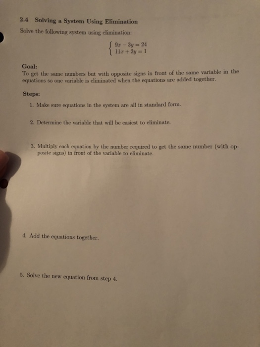 Solved 2 4 Solving A System Using Elimination Solve The Chegg Solved 2 4 Solving A System Using Elimination Solve The Chegg