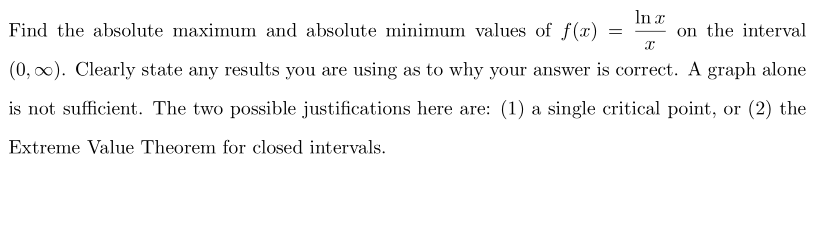 what is the absolute maximum value of lnx x