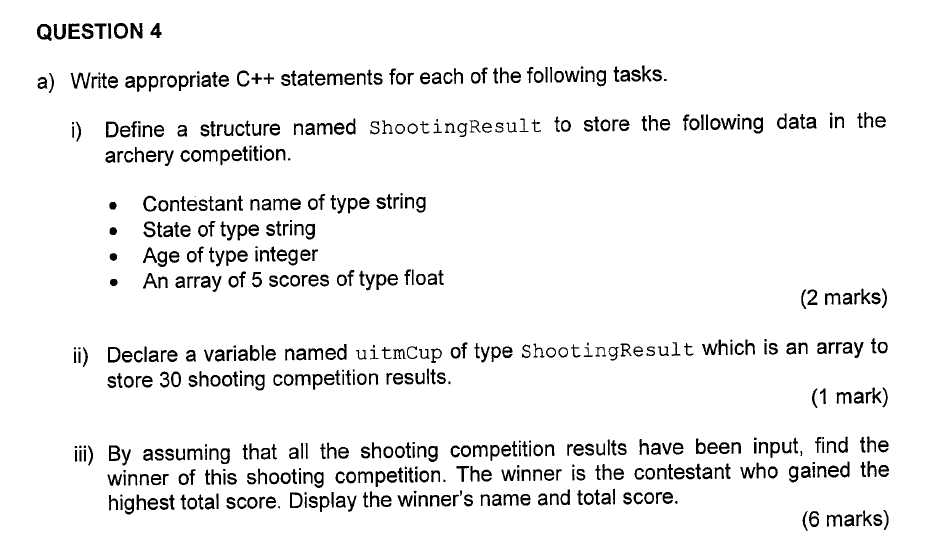 Solved a) Write appropriate C++ statements for each of the | Chegg.com
