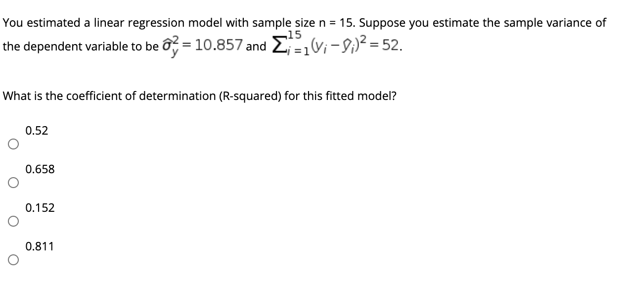 Solved You Estimated A Linear Regression Model With Sample | Chegg.com