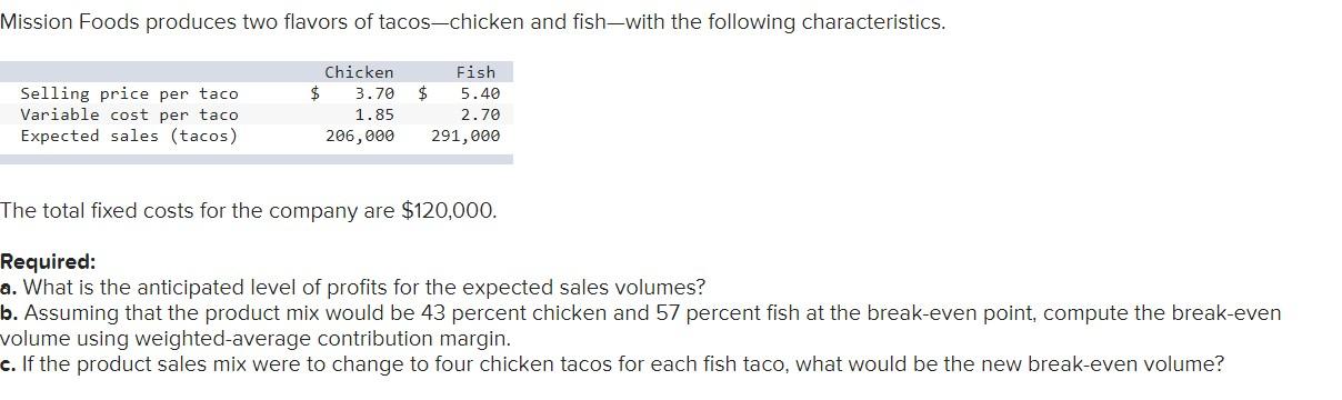 Solved Mission Foods produces two flavors of tacos-chicken | Chegg.com