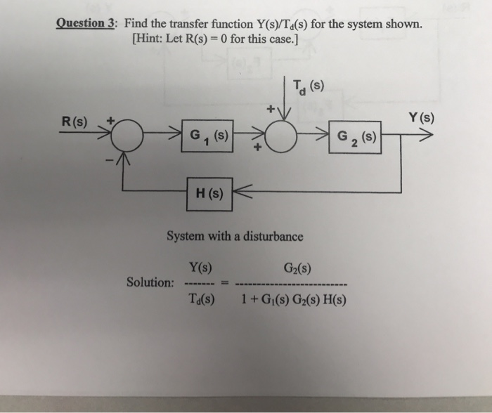 Solved Question 3: Find the transfer function Y(s)/Td(s) for | Chegg.com