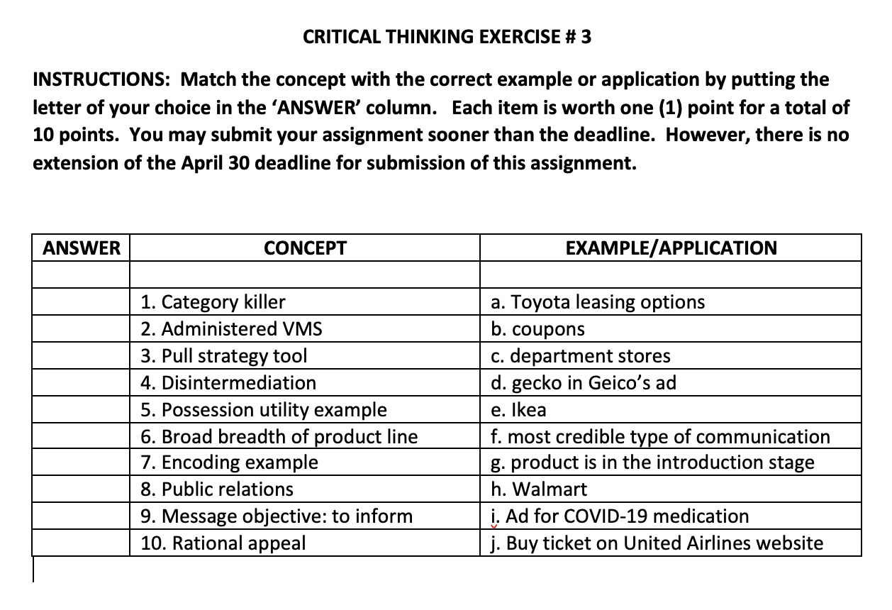critical thinking exercise 3.3 answers